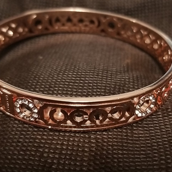 Rose Gold Coach Logo Bangle with Rhinestones - Picture 3 of 4